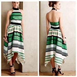 Troubadour Women size 2 Candy Mint Striped Halter Asymmetrical Hem Dress